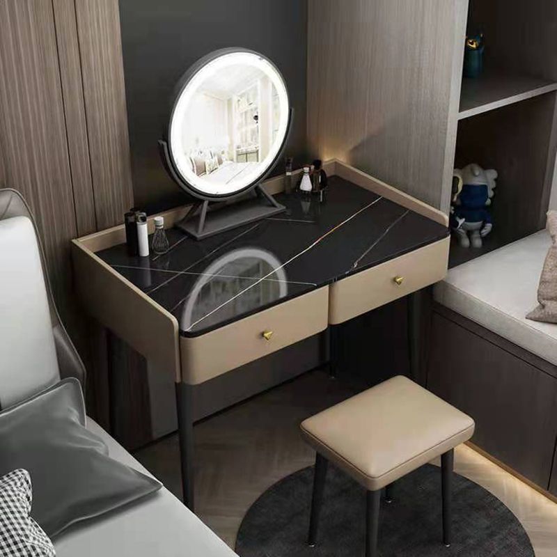 Vanity Stone Makeup Dressing Table Stool Set with 2 Drawers - 31.1" H