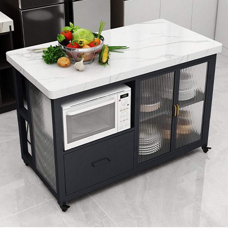 Kitchen Island Table Dining Room Modern Prep Table with Storage Cabinet