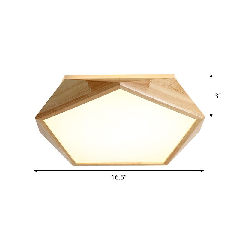 Modernist Pentagon Ceiling Flush Wood 16.5"/20.5" Wide LED Bedroom Flush Mount Lamp in Beige, Warm/White Light