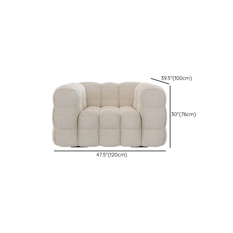 Contemporary White Wool Sofa with Tufted Back and Tuxedo Arm