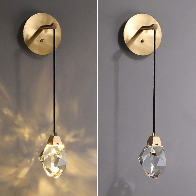 Postmodern Stone Shaped Wall Light Crystal 1 Bulb Bedside Wall Lighting in Brass