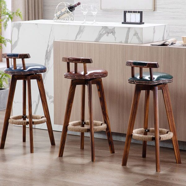 Scandinavian Wood Stool Faux Leather Counter Stool in Matte Finish