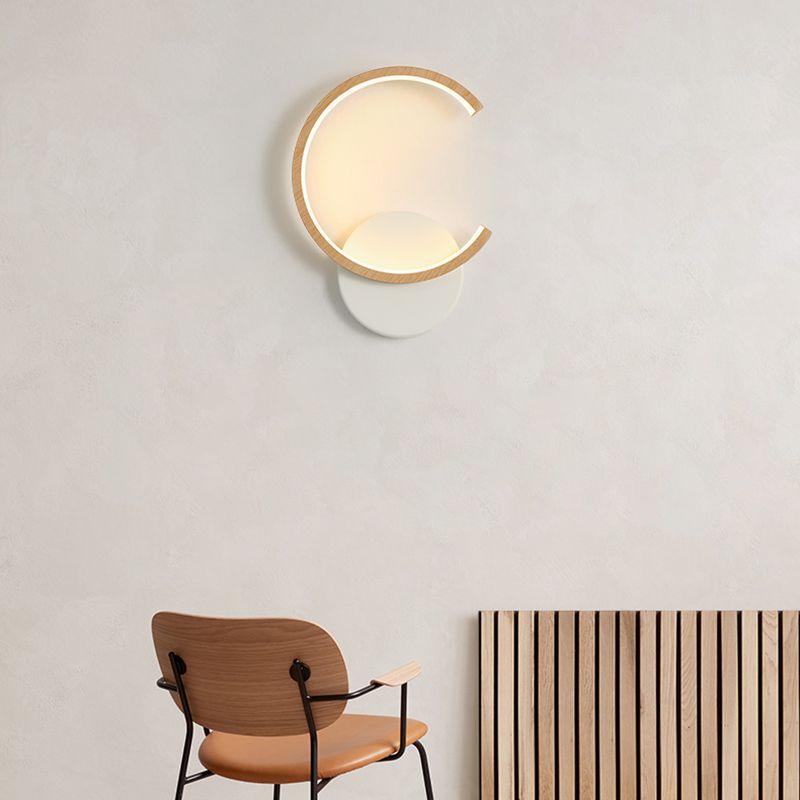 Modern Simple Wall Light Circle Shape Wood Grain Wall Lamp for Living Room