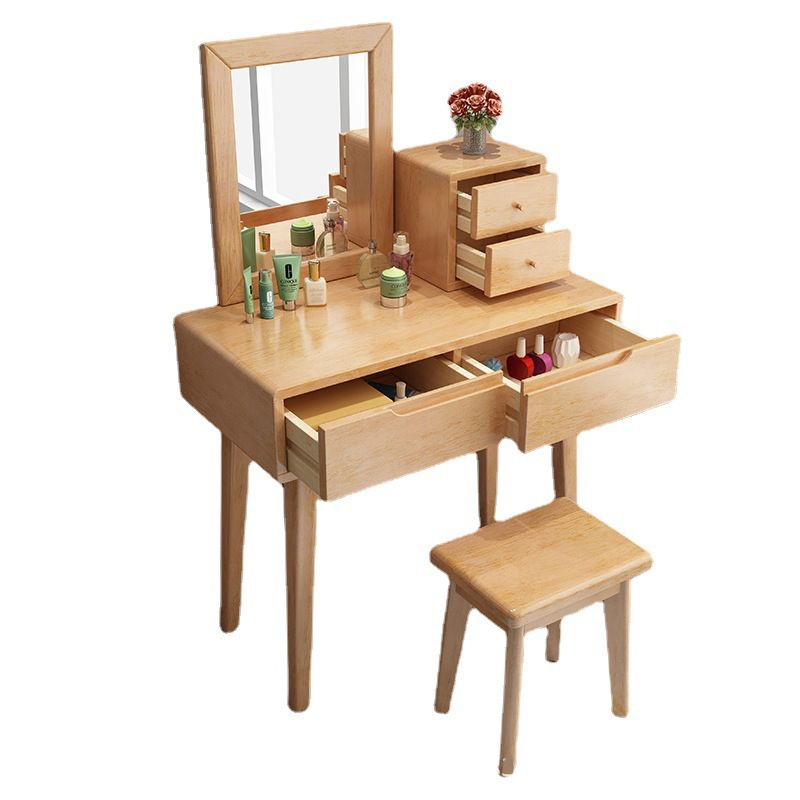 Modern 2-Drawers Table Dressing Table Solid Wood Mirror Make-up Vanity
