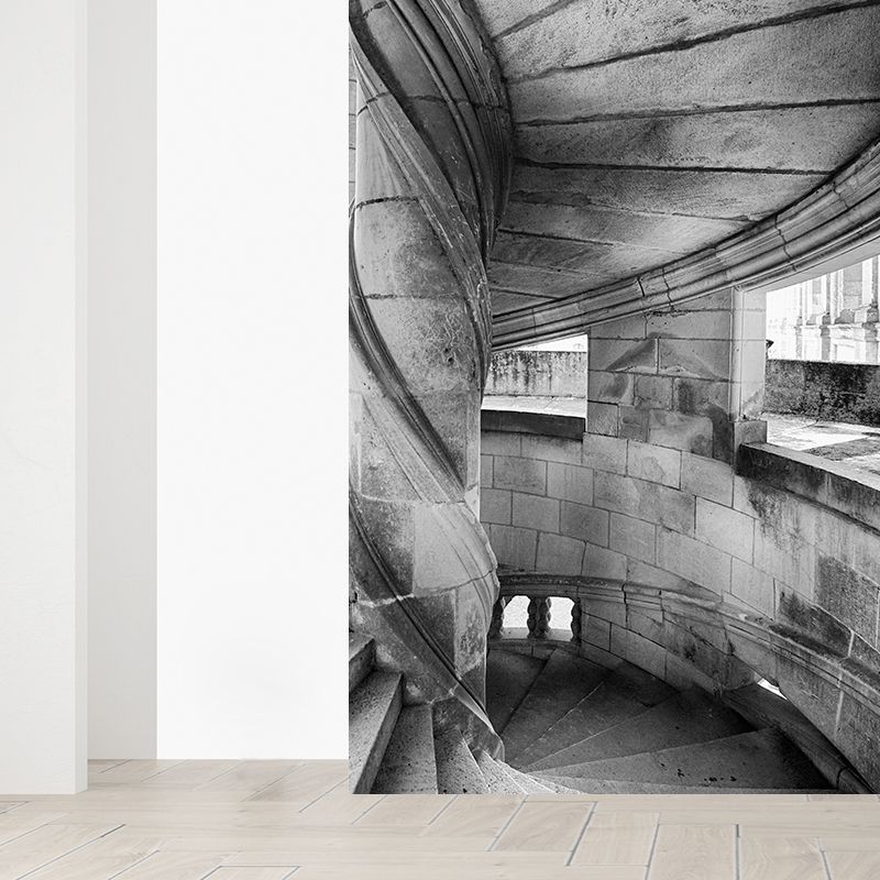 Photography Stone Swirl Stairway Mural for Living Room, Grey, Custom Size Available