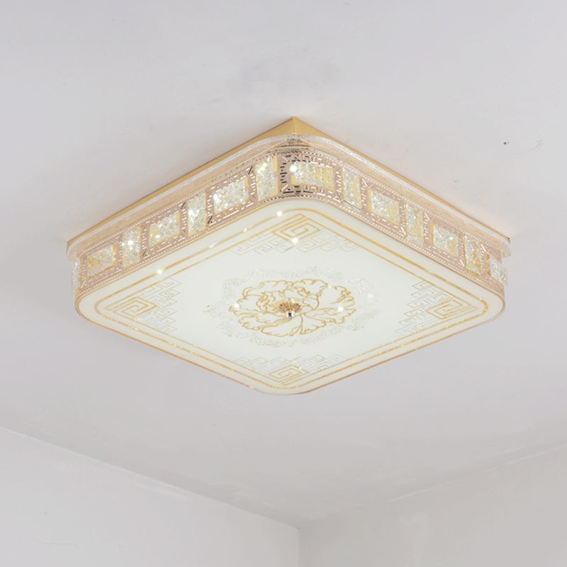 Projecteur LED encastré en cristal moderniste or rond/carré salon motif floral éclairage de plafond