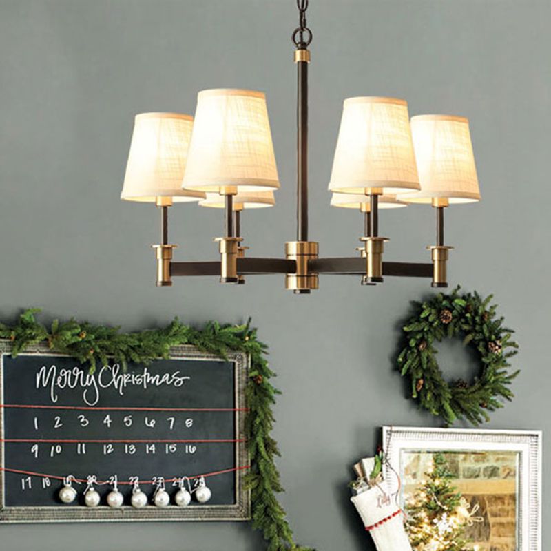 Barrel Pendant Chandelier Contemporary Fabric 6/8 Lights White Hanging Light for Living Room