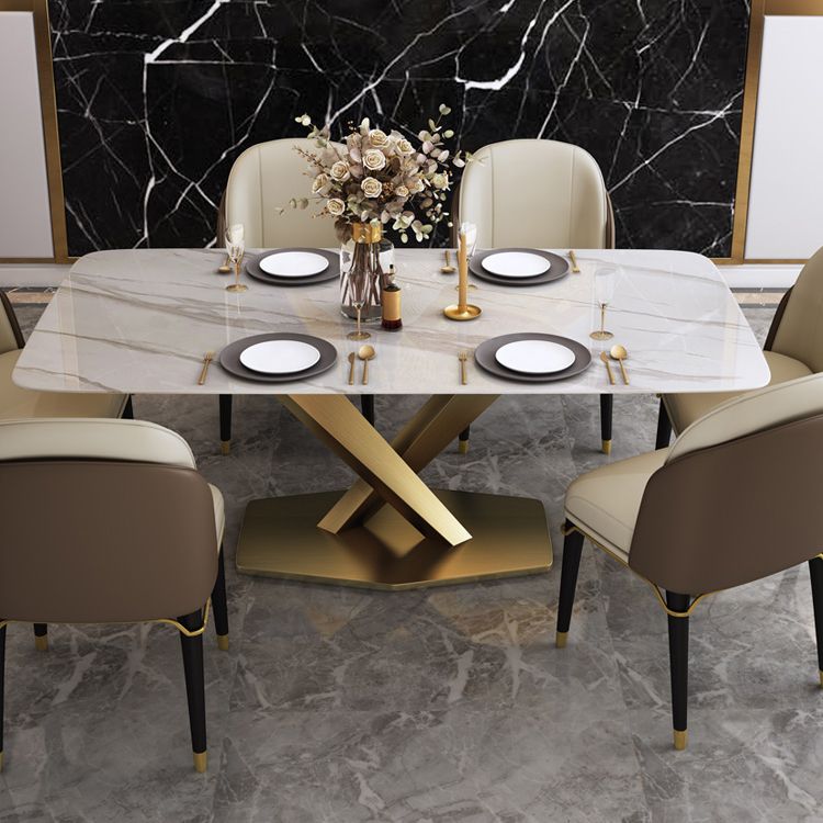 Contemporary Sintered Stone Top Dining Room Set with Rectangle Table and Pedestal Base Dinette Set