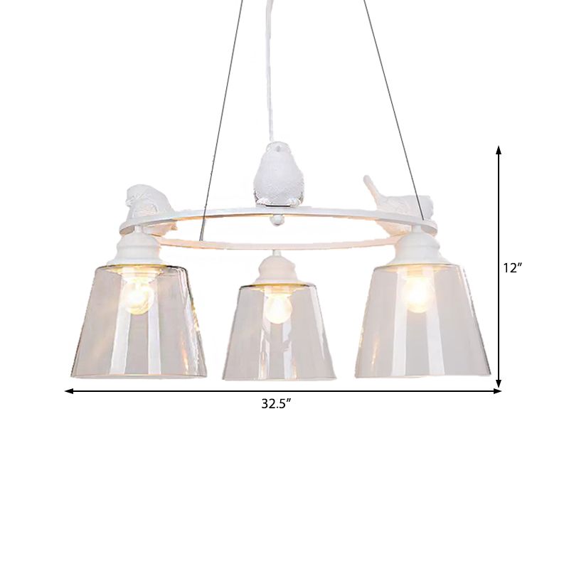 Bucket Shade Pendant Light with Bird Nordic Style Transparent Glass Hanging Light in White for Cafe