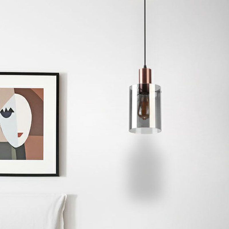 Rose Gold Bottle Shaped Pendant Postmodern Single Smoke Grey Glass Hanging Light Fixture