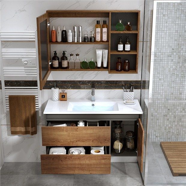 Traditional Sink Vanity Wooden Vanity Cabinet with Mirror Cabinet