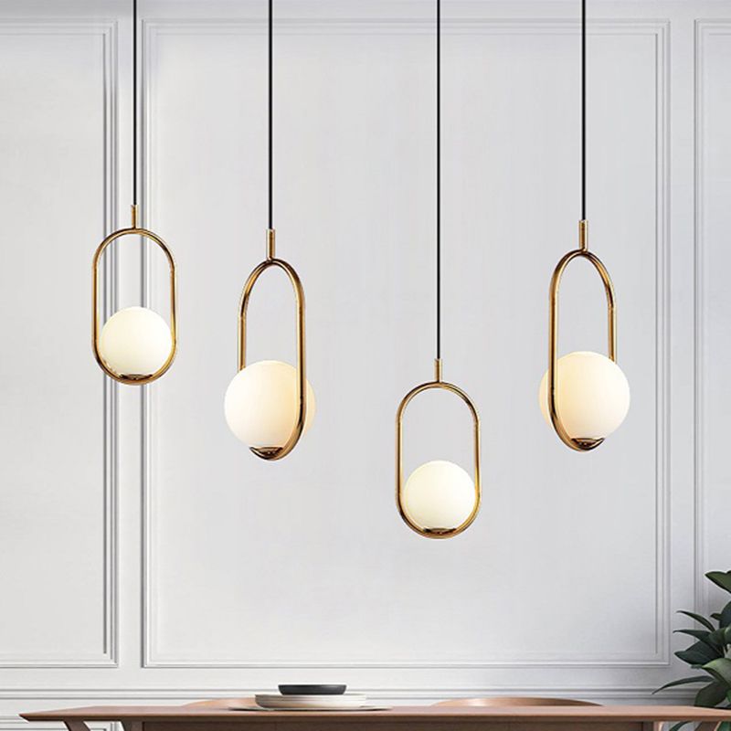 Lampada a sospensione di anello in metallo Ellisse Minimalista moderno Minimalista Light a sospensione a sospensione in vetro bianco