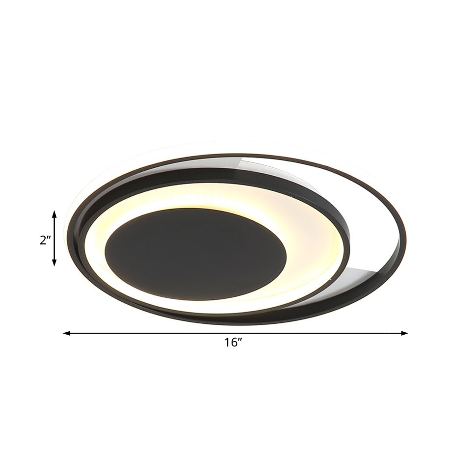 Negra Semi Flush Lighting LED modernista 16 "/19.5" De ancho de ancho de metal Semi Flush Lámpara de montaje en luz blanca/cálida