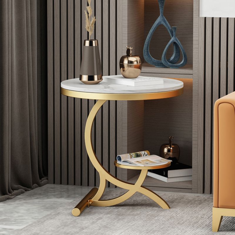 Modern Double Tier Minimalist End Table Abstract Round Corner Table