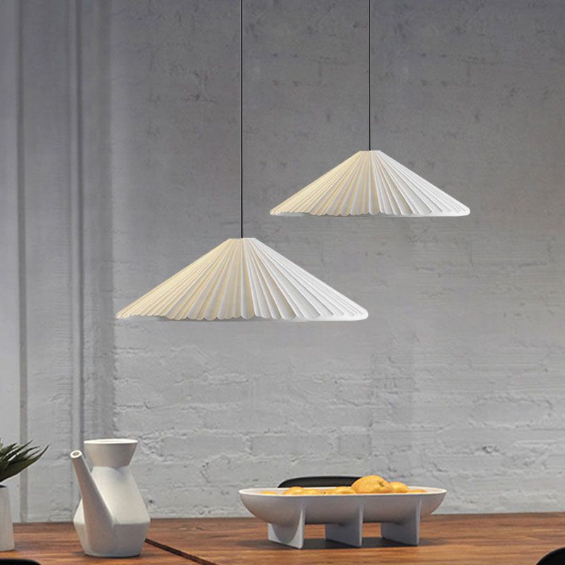 White/Pink/Blue Ribbed Cone Pendant Light Nordic Style 1 Light Living Room Hanging Lamp, 8"/12.5"/16" Diameter