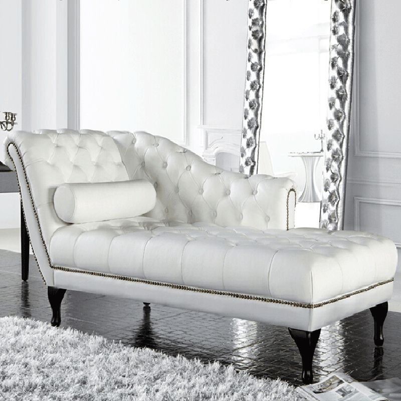 Traditional Tufted Chaise Lounge Leather Chaise with Rolled Arms for Living Room
