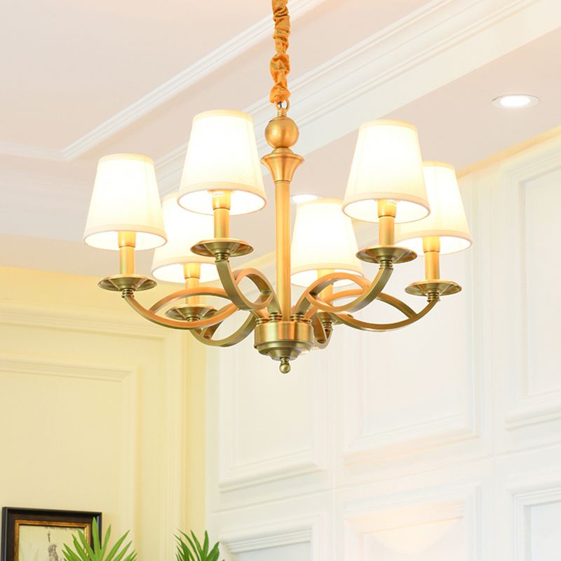 Traditional Ceiling Pendant Light Cone Fabric Ceiling Hung Fixtures in Copper