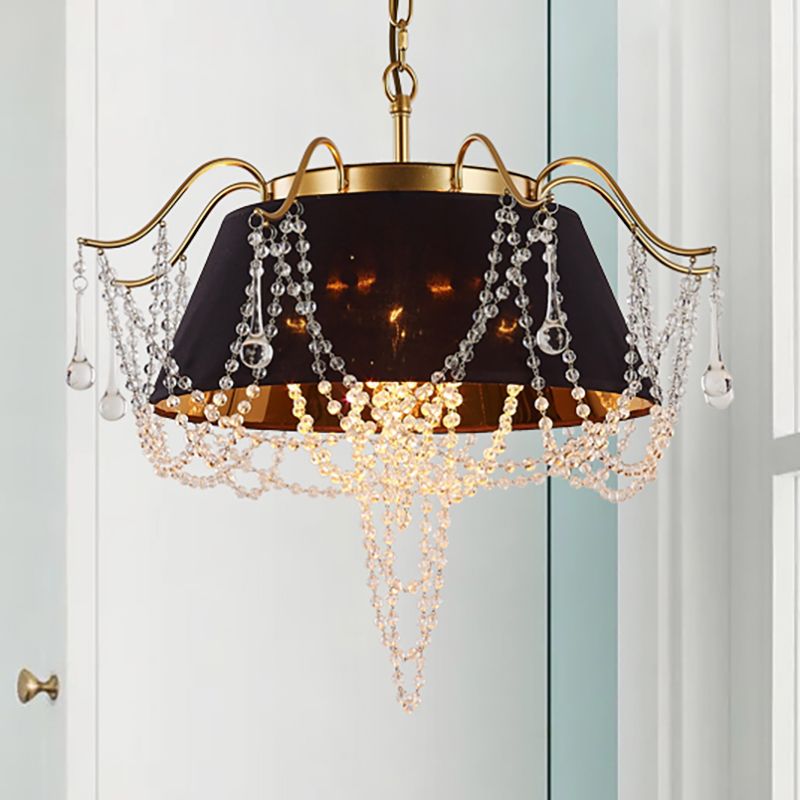 Black Cone Pendant Ceiling Light Contemporary 4 Lights Metal Chandelier Lamp with Clear Crystal Bead Accent