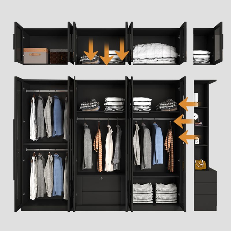 Black Glass Door Cabinet for Bedroom Contemporary Interior Storage Cabinet