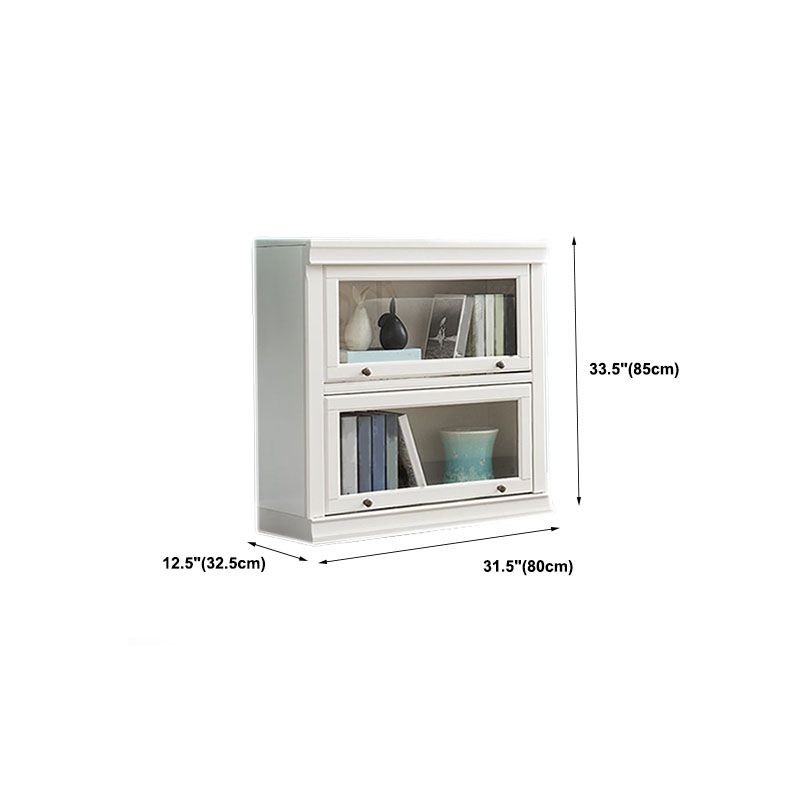 Modern Closed Storage Bookcase 12.5" W White Wooden Bookshelf with Glass Doors
