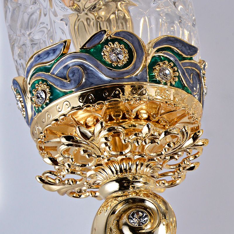 Gold Plated Sconce Lighting Antique Carved Glass Floral Wall Mount Lamp for Foyer