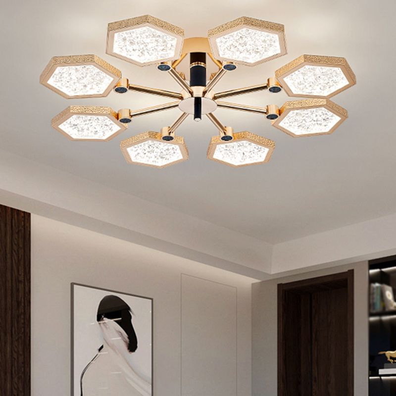 Hexagon Ceiling Light Fixtures Modern Multi-Head Semi Flush Mount Lamp for Living Room