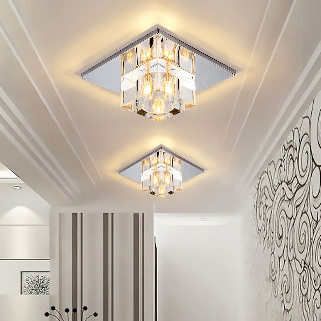 Plafonnier carré de style moderne, montage encastré en cristal avec trou de 2 à 3.5 pouces de diamètre