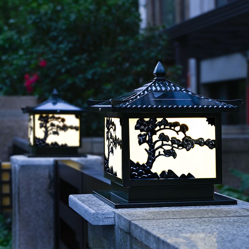 Modern Metallic Pillar Lamp Creative LED Solar Lighting Fixture for Garden