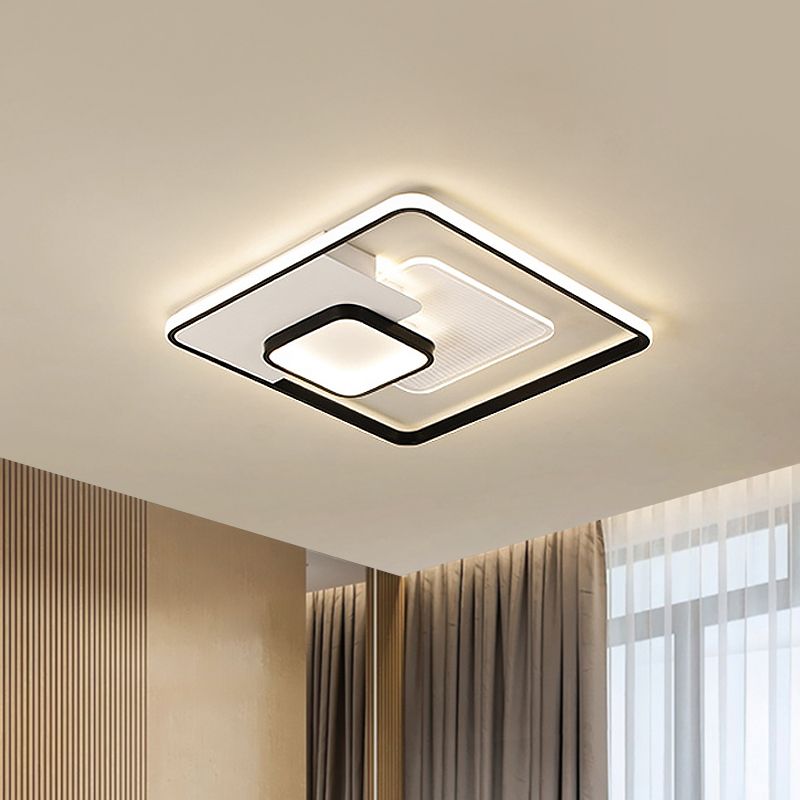 Squared Flush Mount Lighting Modernist Acrylic LED Bedroom Ceiling Flush in Black, 16.5"/20.5" Width