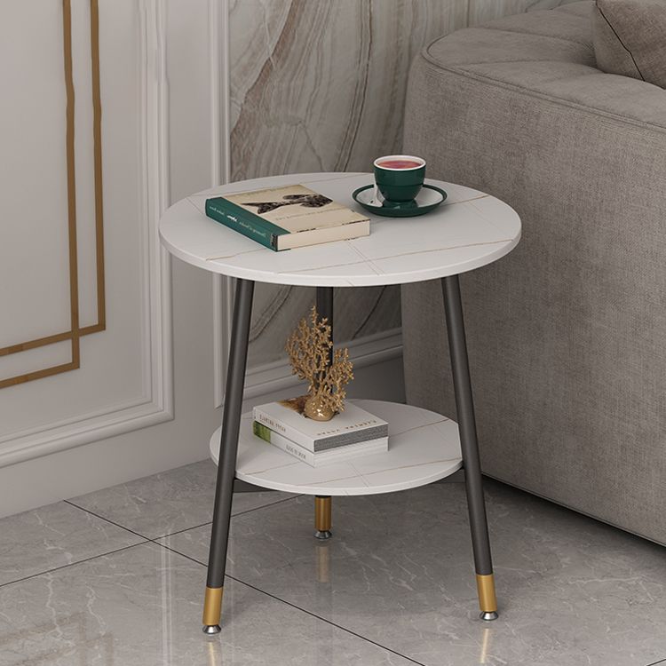Modern Slate Top Round Double Tier End Table 3 Legs End Table