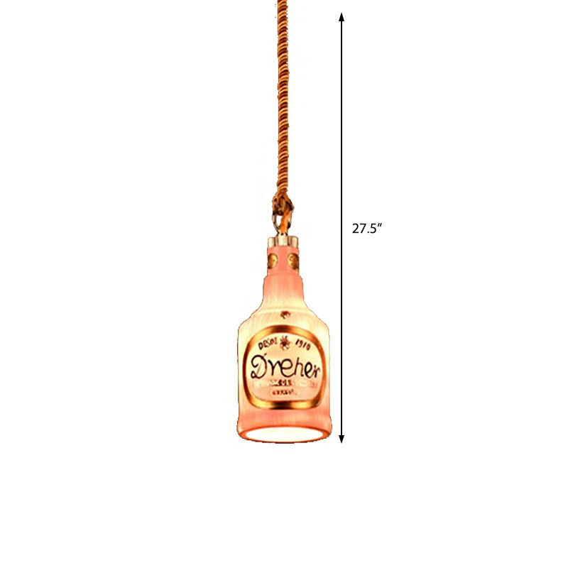 Resin Red/Yellow Drop Pendant Wine Bottle 1 Light Industrial Style Hanging Lamp Kit for Restaurant