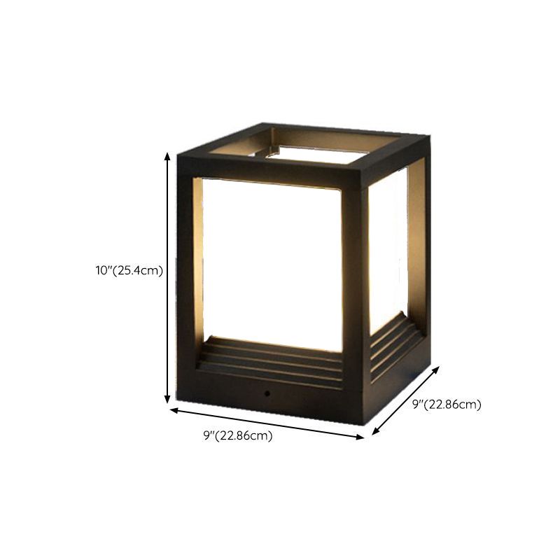 Rectangle Shape Metal Waterproof Pillar Lamp Modern Style 1 Light Outdoor Light in Black