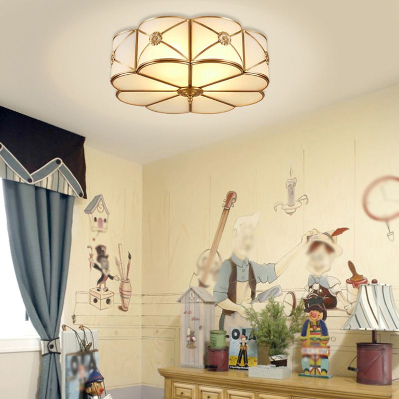 Glass Floral Flush Mount Lighting Minimalist Bedroom Flush Mount Ceiling Fixture in Gold