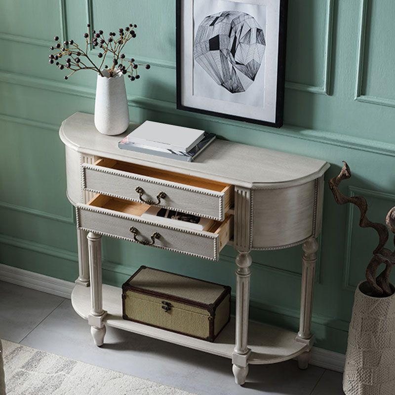 Solid Wood Half Moon Console Table 35.43-inch Tall Accent Table with 2 Drawers