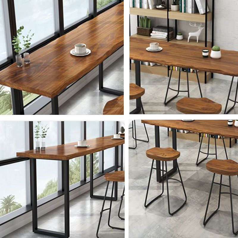 Modern Solid Wood Bistro Bar Table Rectangle Metal Base Bar Table for Dining Room