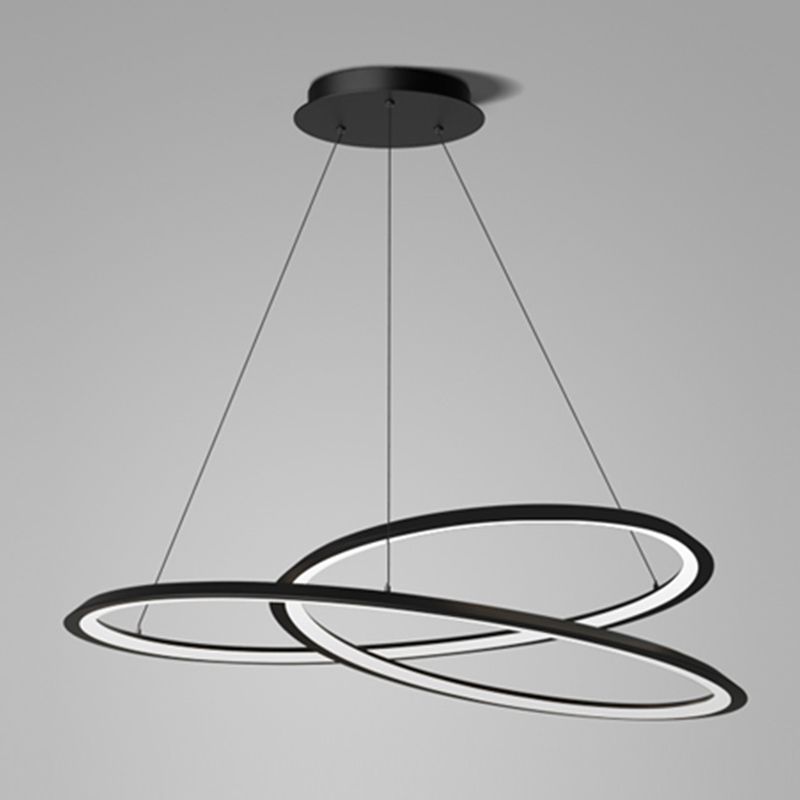 Metal Modern Chandelier Linear 1 Light LED Hanging Light in Black for Restaurant