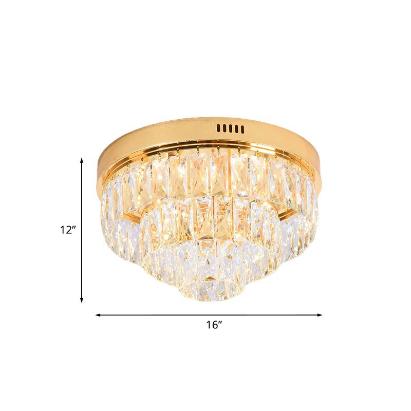Gold 16"/24" Wide LED Flushmount Lighting Modern Crystal Block Tiered Round Ceiling Fixture with Cone Design
