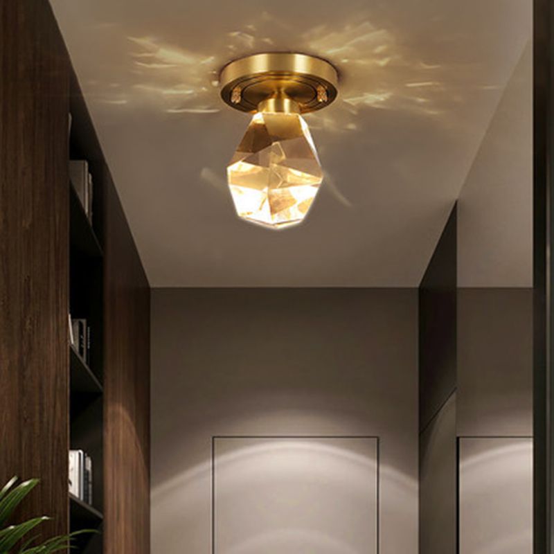 Plafonnier LED encastré en forme de gemme pour couloir, cristal à facettes, plafonnier moderne en or