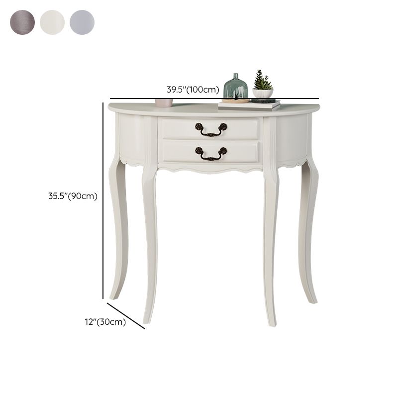35.43" Tall 2-drawer Console Table Solid Wood Half Moon End Table for Hall