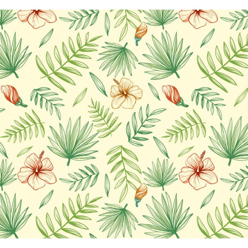 Green Flowers and Leaves Mural Wallpaper Moisture-Proof Wall Art for Dining Room