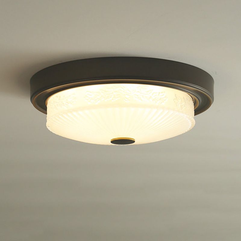 Luminaire de plafond de chambre à coucher en verre transparent en forme de tambour de style colonial