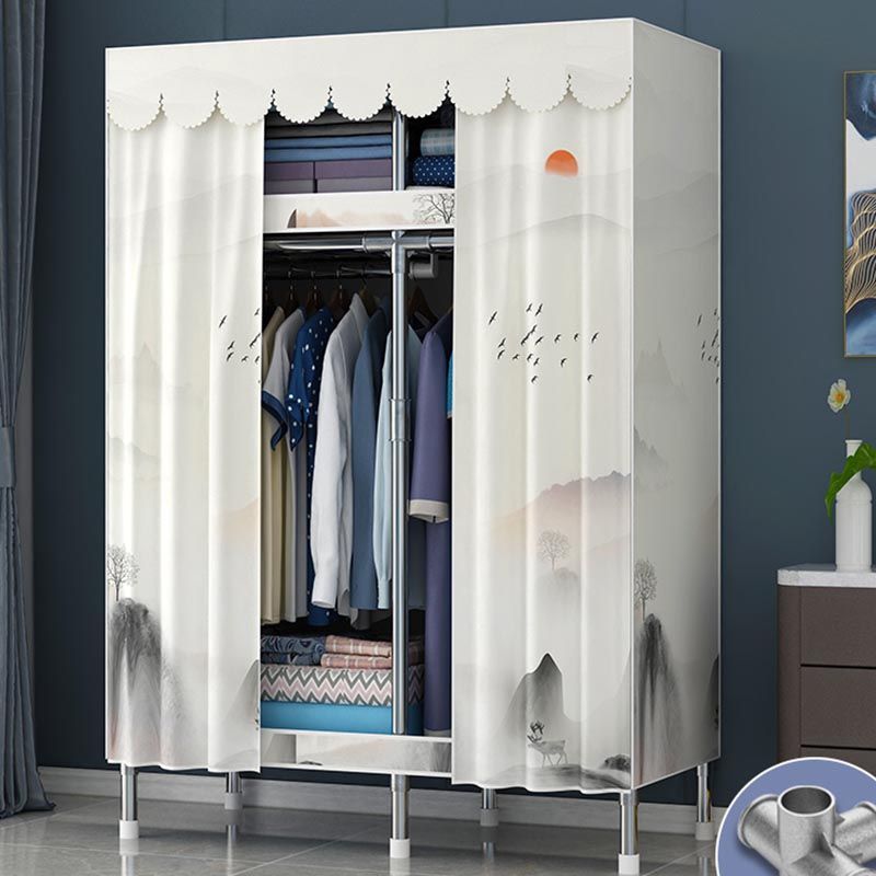 Contemporary Style Wardrobe Steel Cloth Rod Included Wardrobe Closet with Door