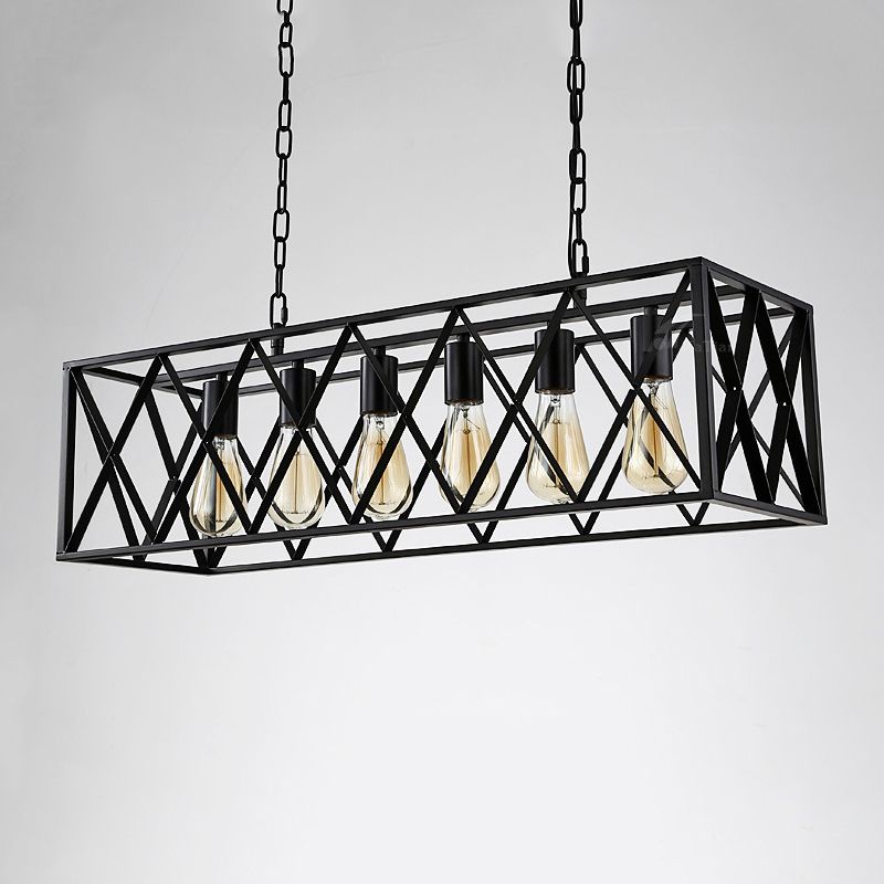 Industrial Style Rectangle Island Pendants Metal Pendant Lights in Black for Dining Room