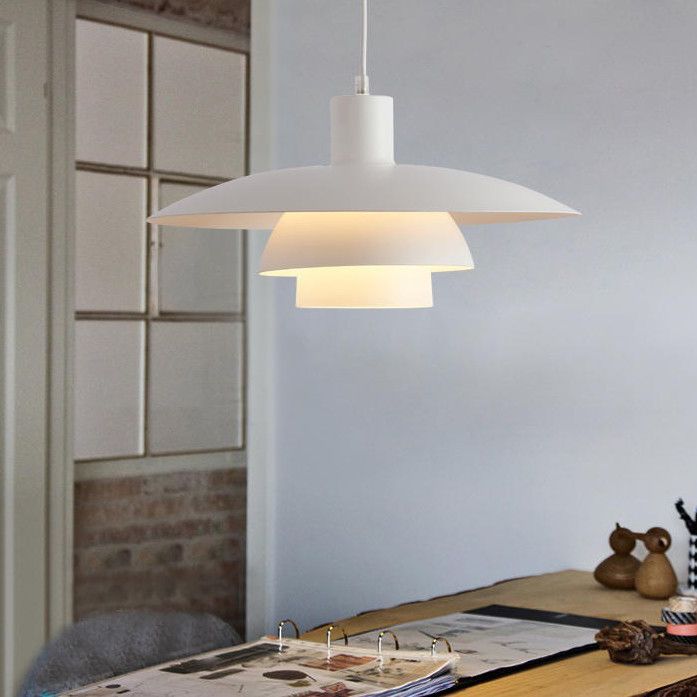 15 Inches Wide Nordic Style Simplicity Hanging Light Single Bulb UFO Shaped Creative Suspension Lamp in Pure White