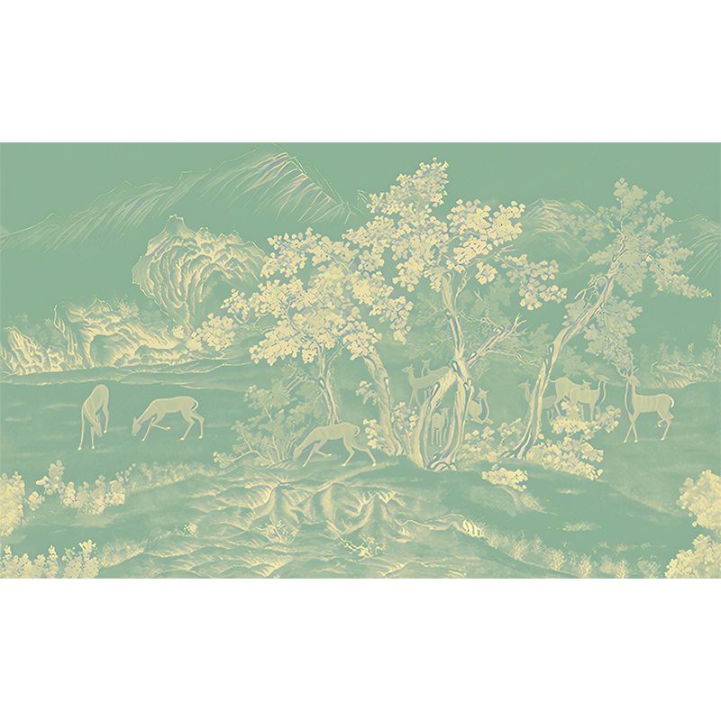 Chinese Forest Landscape Wallpaper Mural Lake Green Moisture Resistant Wall Art for Bedroom