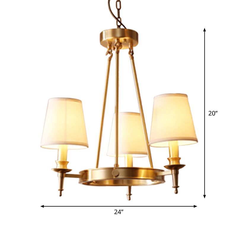 Gold Finish 3/6/8-Light Hanging Lamp Antiqued Fabric Cone Shade Chandelier Light Fixture
