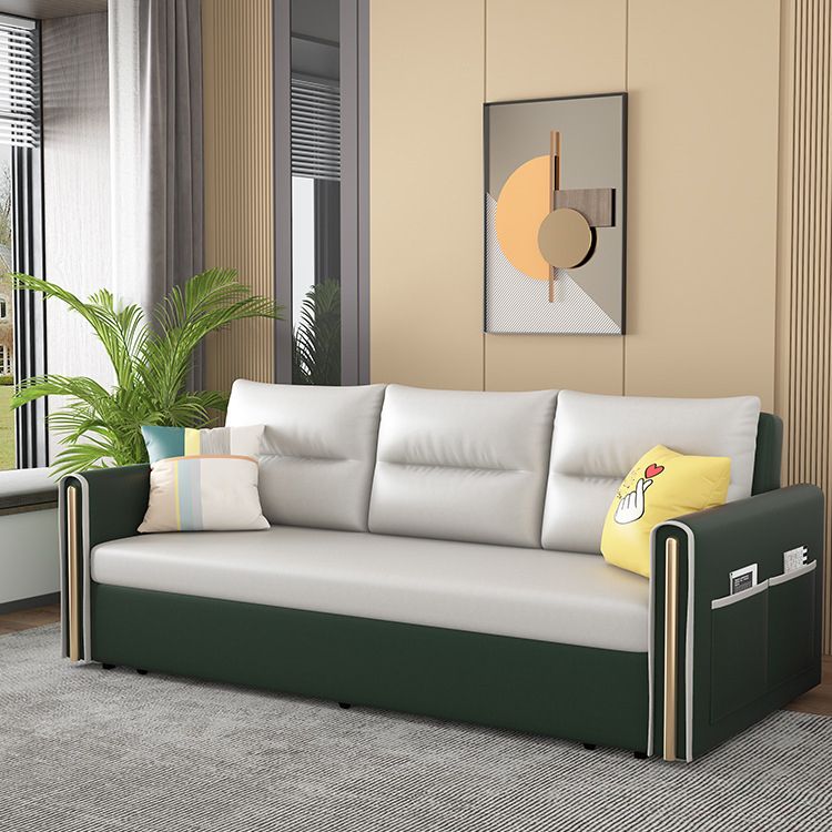 Beige 31.49" Wide Sofa Bed Glam Faux leather Sleeper Sofa with Pillow Included