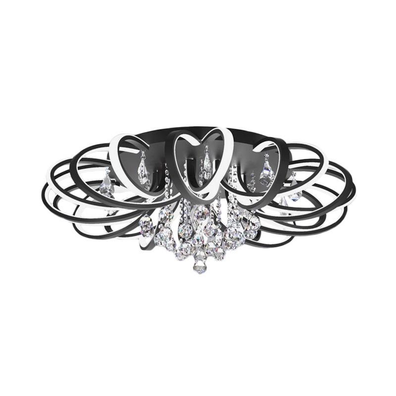 Black Swooping Flush Mount Fixture Modern Style LED Acrylic Ceiling Light with Crystal Accent for Living Room