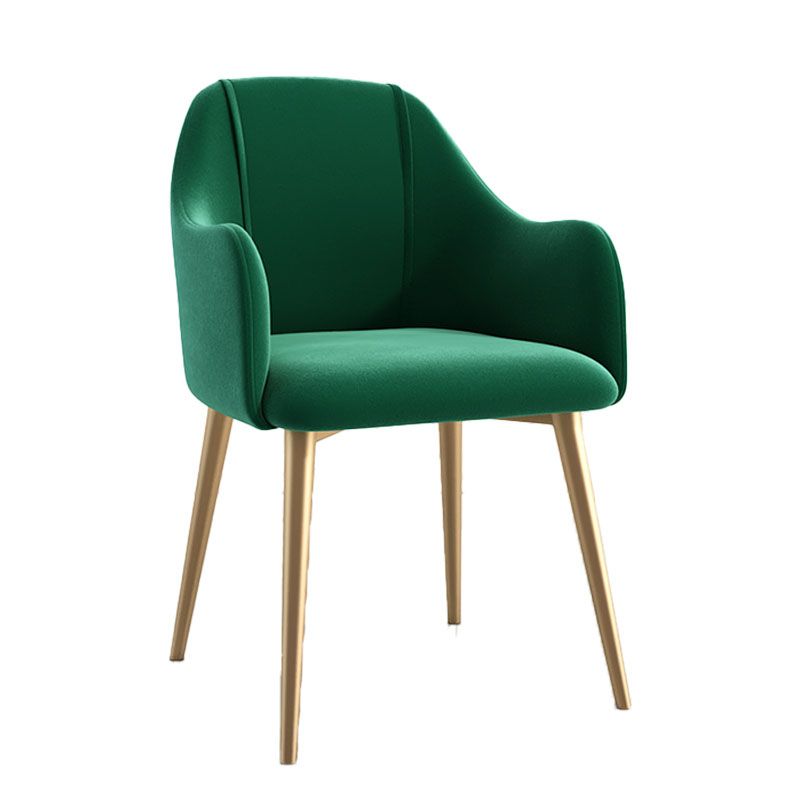 Sillas de comedor de terciopelo Glam, silla lateral de comedor de metal con brazo para uso en restaurantes
