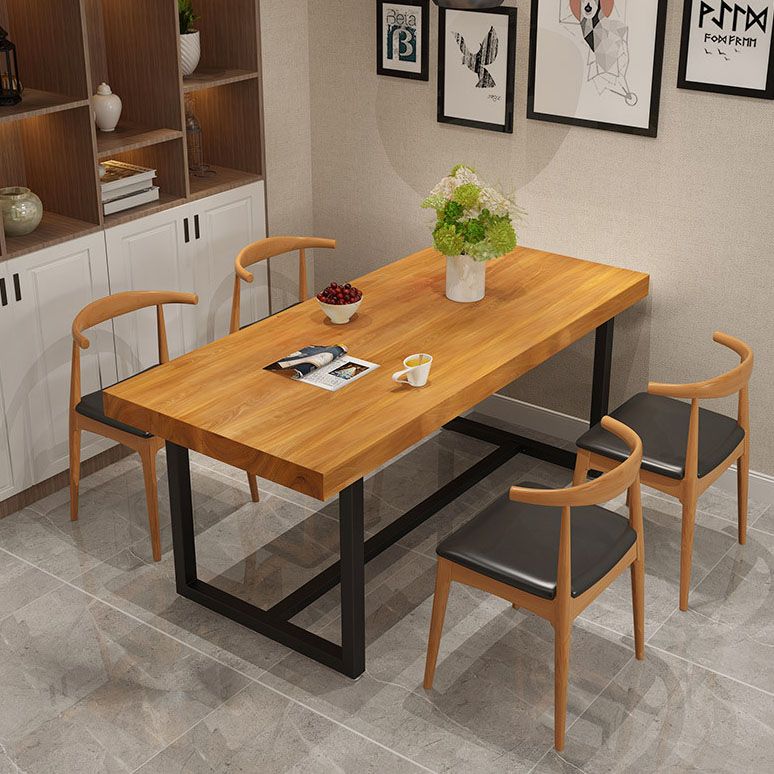 Industrial Rectangle Solid Wood Table Standard Height Dining Table with Trestle Base